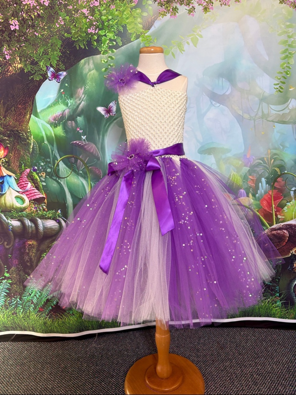 Handmade Purple & Ivory Sequin Tulle Tutu Girls Dress